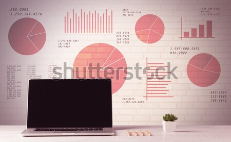 Laptop on office desk with sales pie charts Stock photo © ra2studio