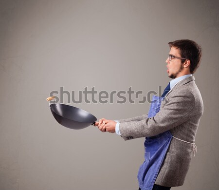 Foto stock: Moço · preto · frigideira · atraente · comida