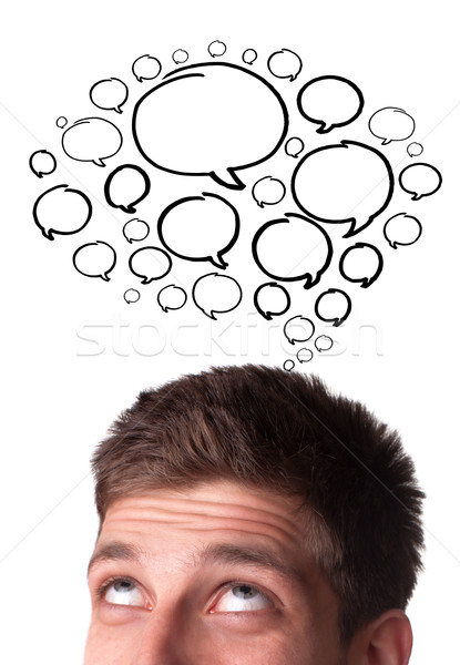Young man with Speech Bubbles over his head Stock photo © ra2studio