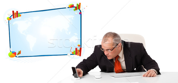 Foto stock: Empresário · sessão · secretária · cópia · espaço · isolado · branco