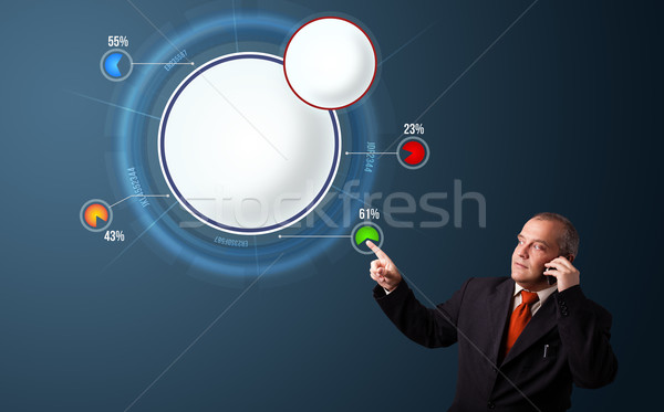 Businessman in suit making phone call and presenting abstract modern pie chart Stock photo © ra2studio