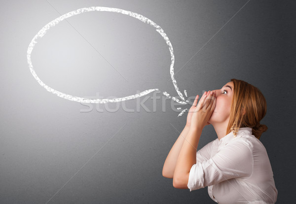 Stock photo: Young woman with modern speech bubble