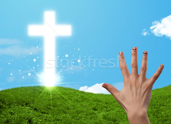 Happy finger smileys with christian religion cross Stock photo © ra2studio