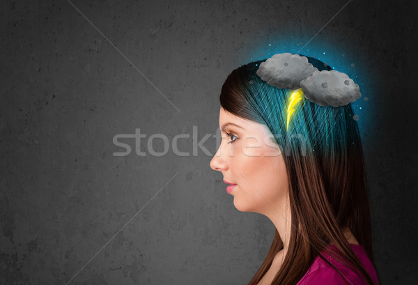 Junge Mädchen Gewitter Blitz Kopfschmerzen Illustration Business Stock foto © ra2studio