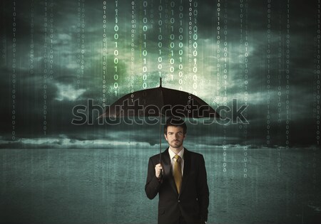 Homme d'affaires permanent parapluie protection des données internet homme [[stock_photo]] © ra2studio