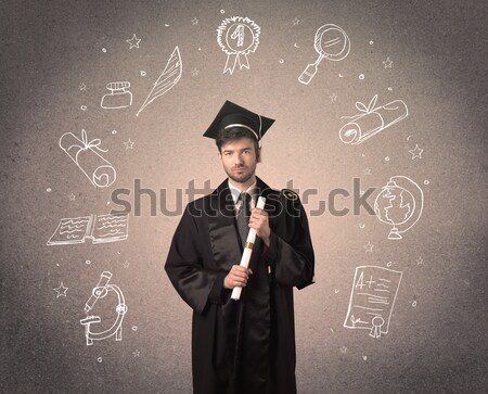Stockfoto: Gelukkig · afgestudeerde · tiener · school · iconen