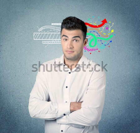 Happy creative business guy with illustration Stock photo © ra2studio