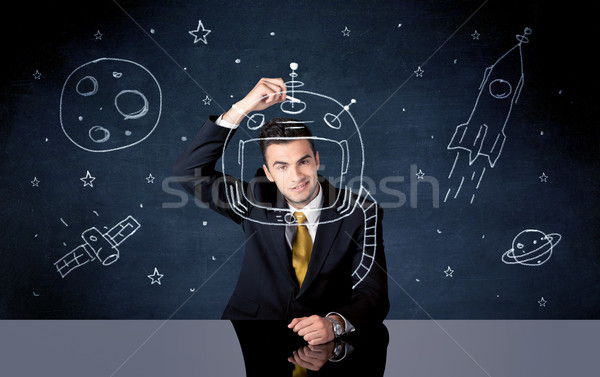 Eladó személy rajz sisak űr rakéta Stock fotó © ra2studio