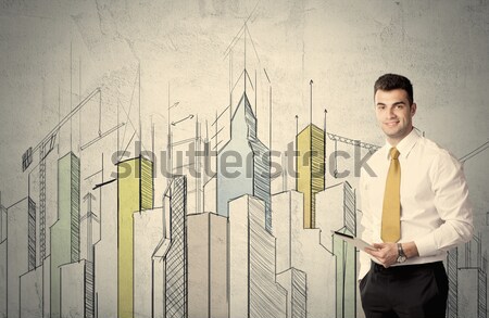 Biznesmen stałego Cityscape ściany Zdjęcia stock © ra2studio