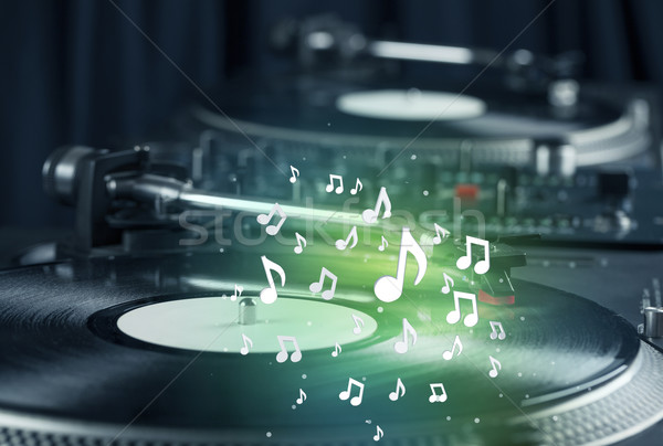 Lemezjátszó játszik zene audio jegyzetek izzó Stock fotó © ra2studio