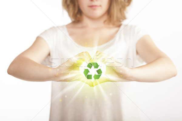 Hands creating a form with recycling sign Stock photo © ra2studio