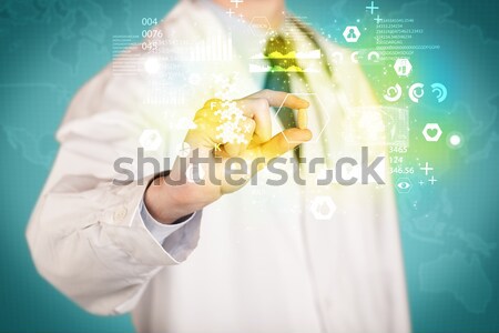 Arzt halten Pille Finger weiß Mantel Stock foto © ra2studio