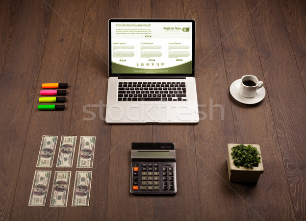 Business table with notebook computer and office accessories Stock photo © ra2studio