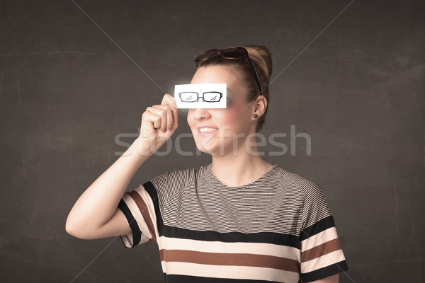 Ragazza felice guardando carta occhi occhiali Foto d'archivio © ra2studio