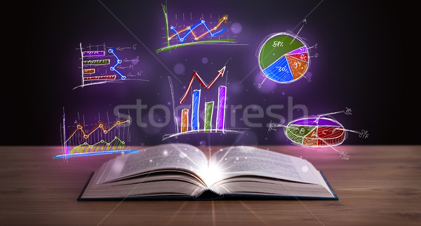 Könyv fából készült fedélzet izzó grafikon illusztrációk Stock fotó © ra2studio