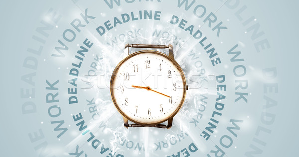Stock photo: Clocks with work and deadline round writing