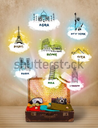 Turista bőrönd híres körül világ koszos Stock fotó © ra2studio