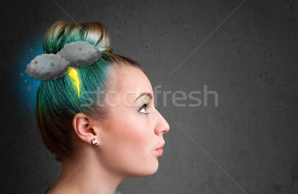 Jeune fille orage foudre maux de tête illustration affaires [[stock_photo]] © ra2studio
