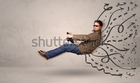 Grappig man rijden vliegen voertuig Stockfoto © ra2studio