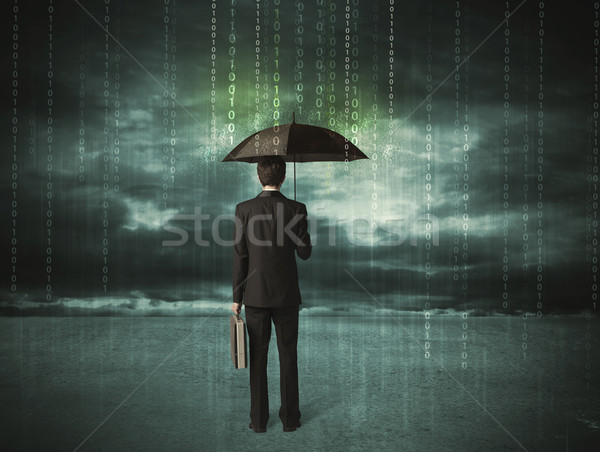 Homme d'affaires permanent parapluie protection des données internet homme [[stock_photo]] © ra2studio