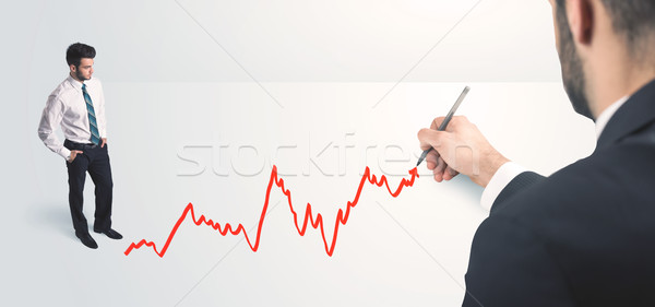 Foto stock: Empresário · olhando · linha · mão · fundo