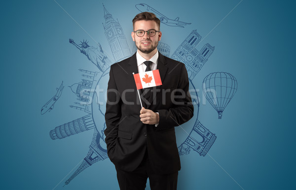 Elegáns férfi városnézés zászló kéz üzlet Stock fotó © ra2studio