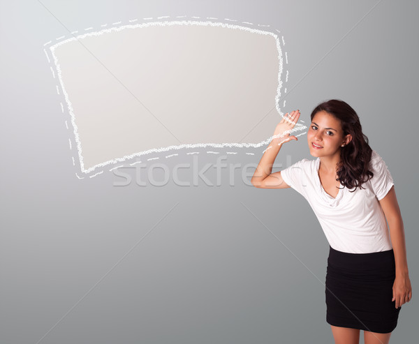 beautiful young woman gesturing with abstract speech bubble copy space Stock photo © ra2studio