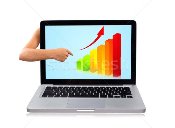 hand pointing to graph in laptop Stock photo © ra2studio