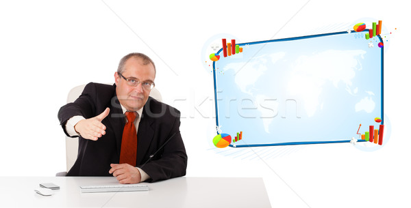 Stockfoto: Zakenman · vergadering · bureau · exemplaar · ruimte · geïsoleerd · witte