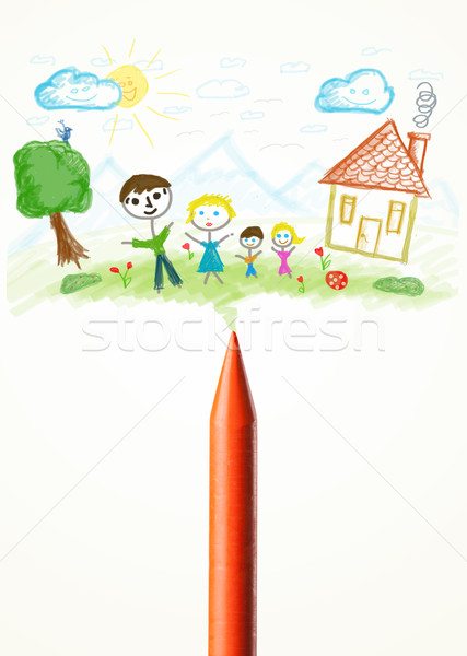 Foto stock: Crayon · desenho · família · pintar