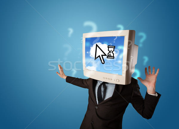Person with a monitor head and cloud based technology on the scr Stock photo © ra2studio