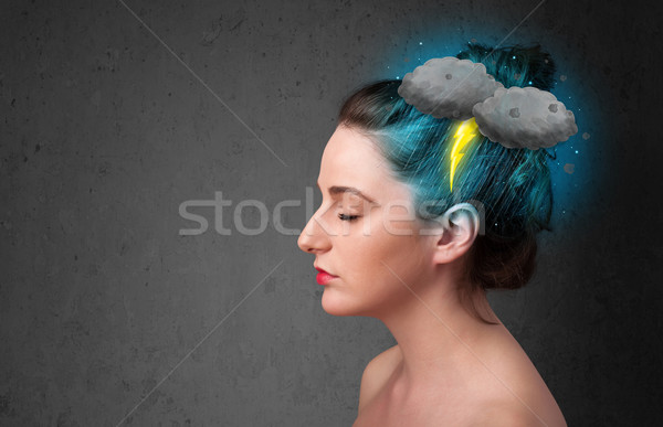 Fiatal lány zivatar villám fejfájás illusztráció üzlet Stock fotó © ra2studio