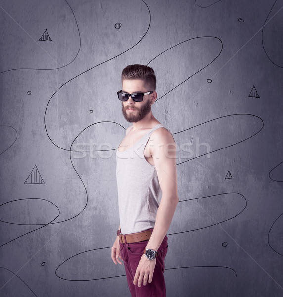 Hipster guy Bart modernen jungen Stock foto © ra2studio