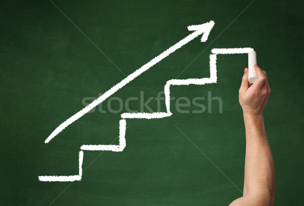 Stock photo: Hand drawing steps on blackboard