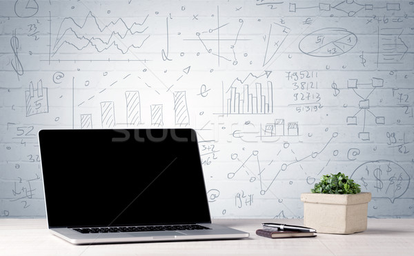 Laptop Schreibtisch Business Charts Wand professionelle Stock foto © ra2studio