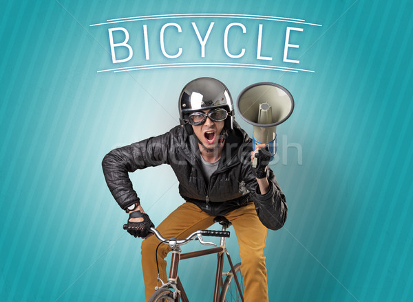 Kerékpáros bicikli fiatal fickó férfi boldog Stock fotó © ra2studio