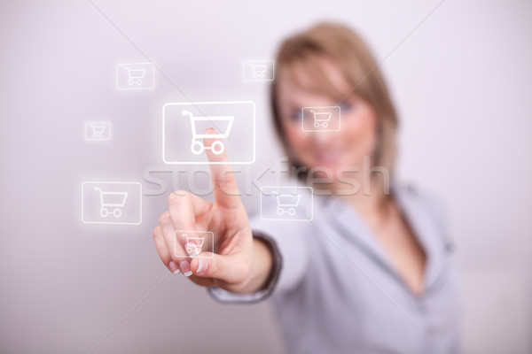 Nő kisajtolás email bevásárlókocsi gomb egy Stock fotó © ra2studio