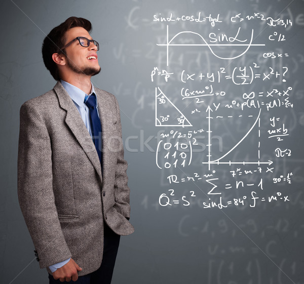ハンサム 男子生徒 思考 複雑な 数学の 標識 ストックフォト © ra2studio