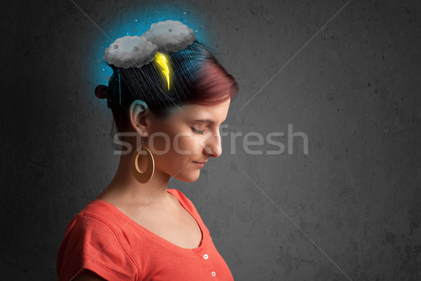 Jeune fille orage foudre maux de tête illustration homme [[stock_photo]] © ra2studio