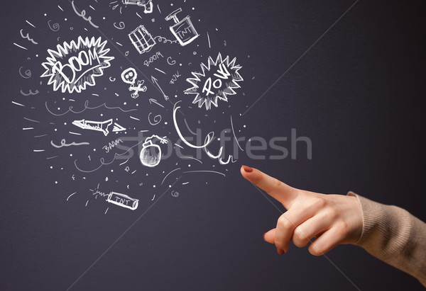 Sketched explosives coming out of gun shaped hands Stock photo © ra2studio