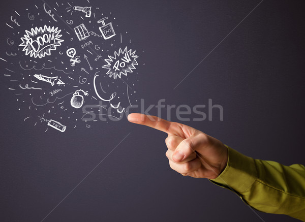 Stock photo: Sketched explosives coming out of gun shaped hands