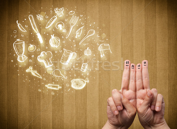 Derűs ujj emotikonok étel konyha kézzel rajzolt Stock fotó © ra2studio