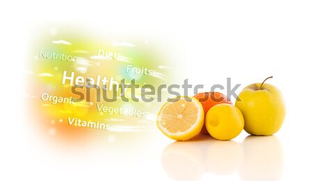 Colorful juicy fruits with healthy text and signs  Stock photo © ra2studio