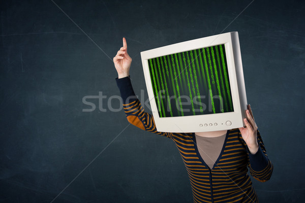 Cyber human with a monitor screen and computer code on the displ Stock photo © ra2studio