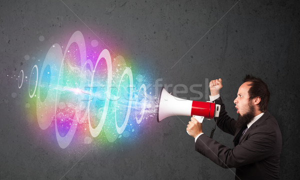 Man luidspreker kleurrijk energie balk uit Stockfoto © ra2studio