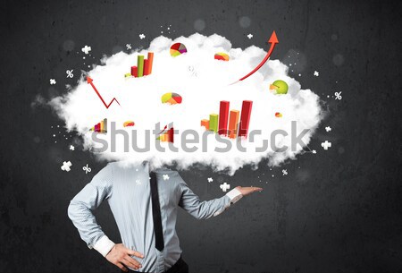 Stock photo: Modern business man with a graph cloud head