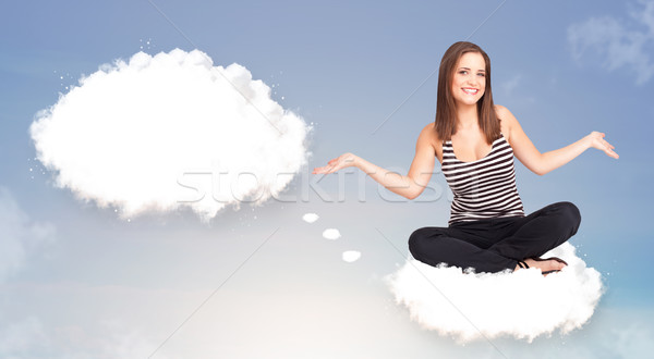 Young girl sitting on cloud and thinking of abstract speech bubb Stock photo © ra2studio