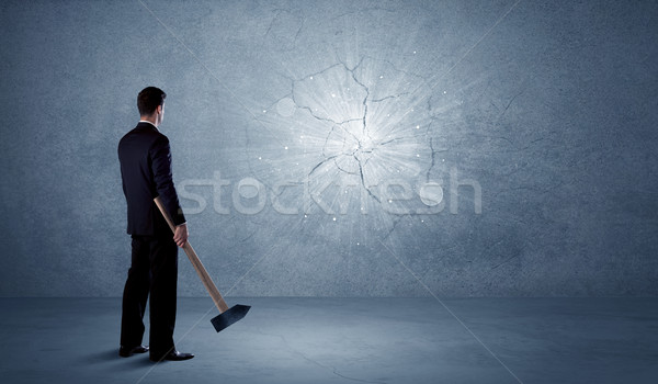 üzletember fal kalapács koszos iroda kő Stock fotó © ra2studio