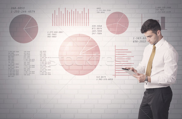 Pie Charts Zahlen Wand Verkäufer jungen Stock foto © ra2studio