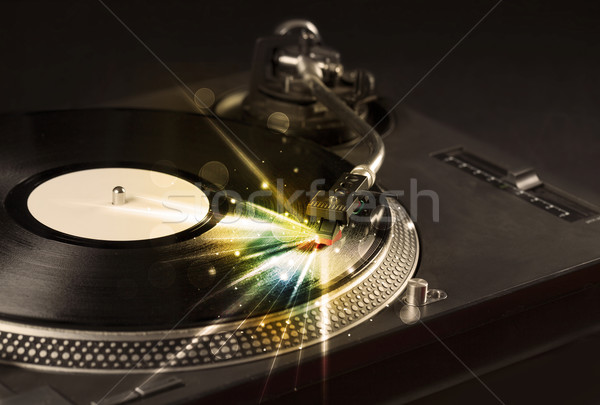 Muziekspeler spelen vinyl gloed lijnen behoefte Stockfoto © ra2studio
